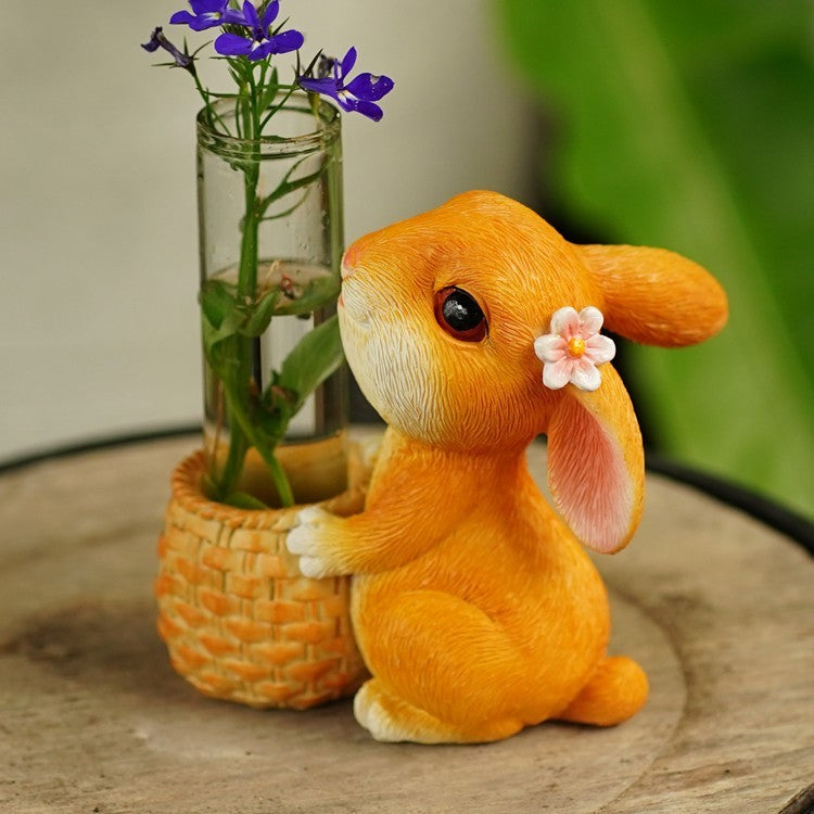 Petit Vase Hydroponique en Verre avec Lapin Décoratif