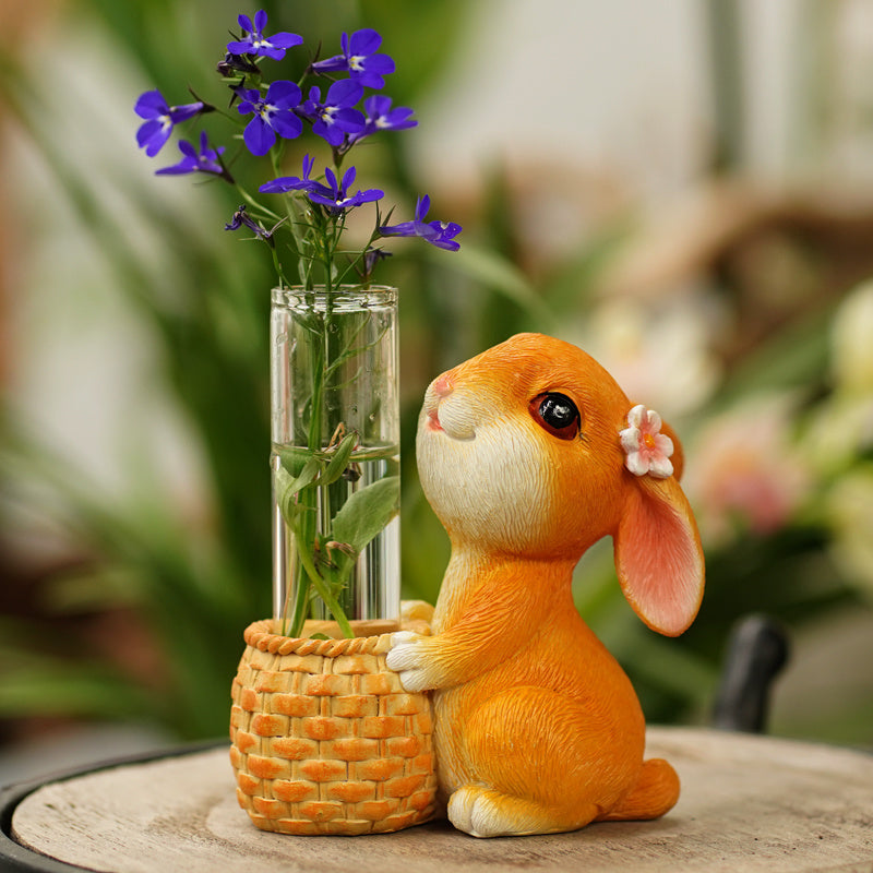 Petit Vase Hydroponique en Verre avec Lapin Décoratif