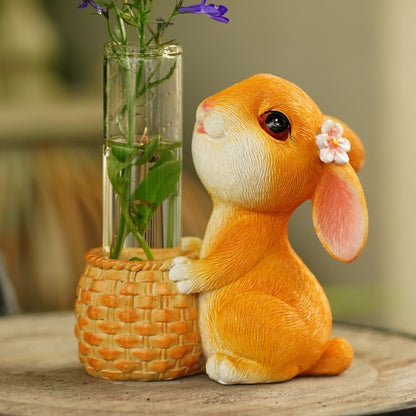 Petit Vase Hydroponique en Verre avec Lapin Décoratif