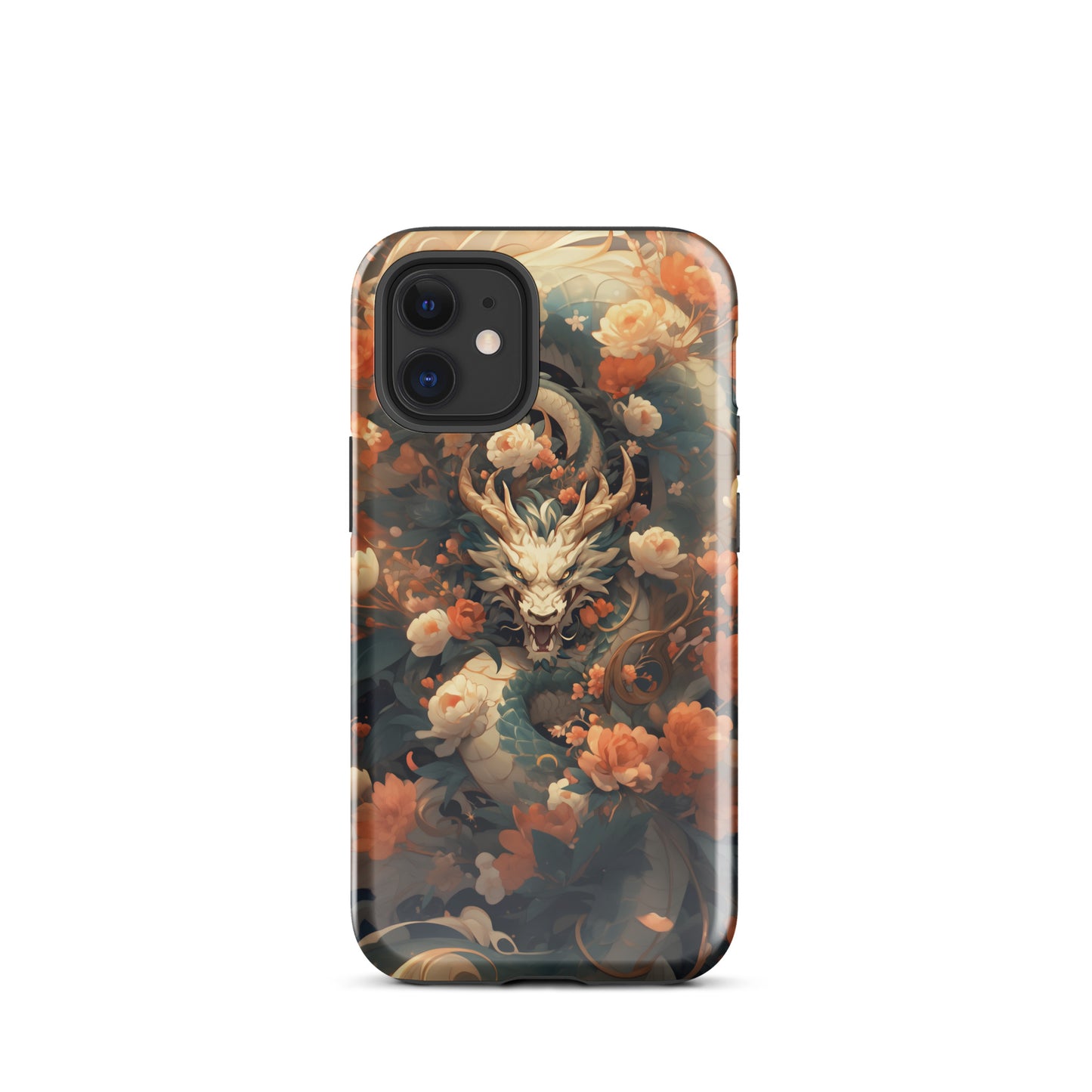 Coque d'iPhone® rigide "Dragon blanc et fleurs"