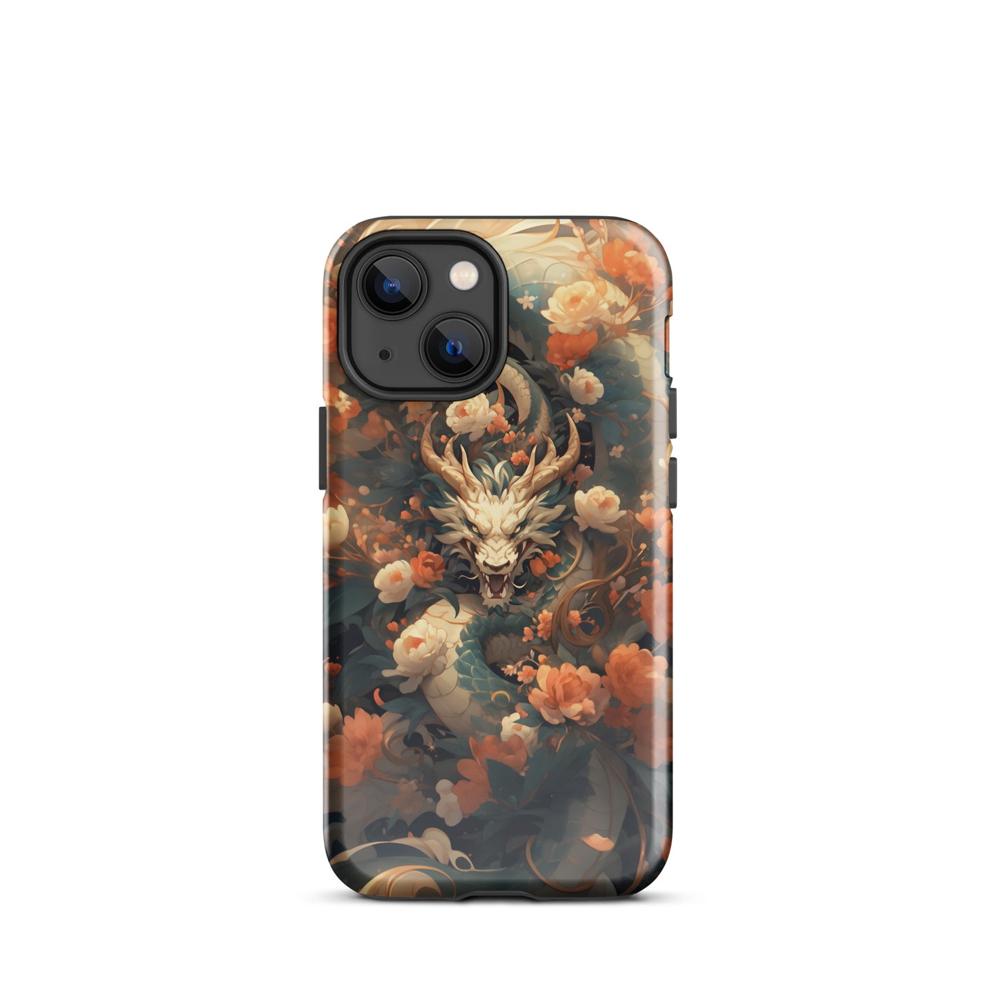 Coque d'iPhone® rigide "Dragon blanc et fleurs"