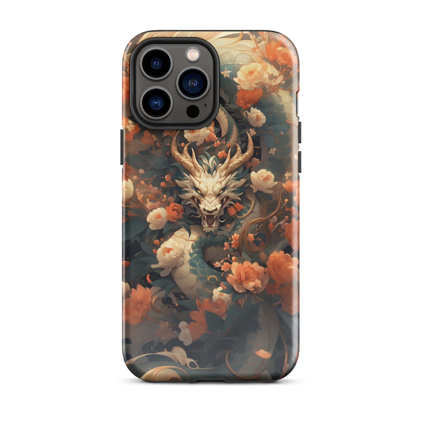 Coque d'iPhone® rigide "Dragon blanc et fleurs"