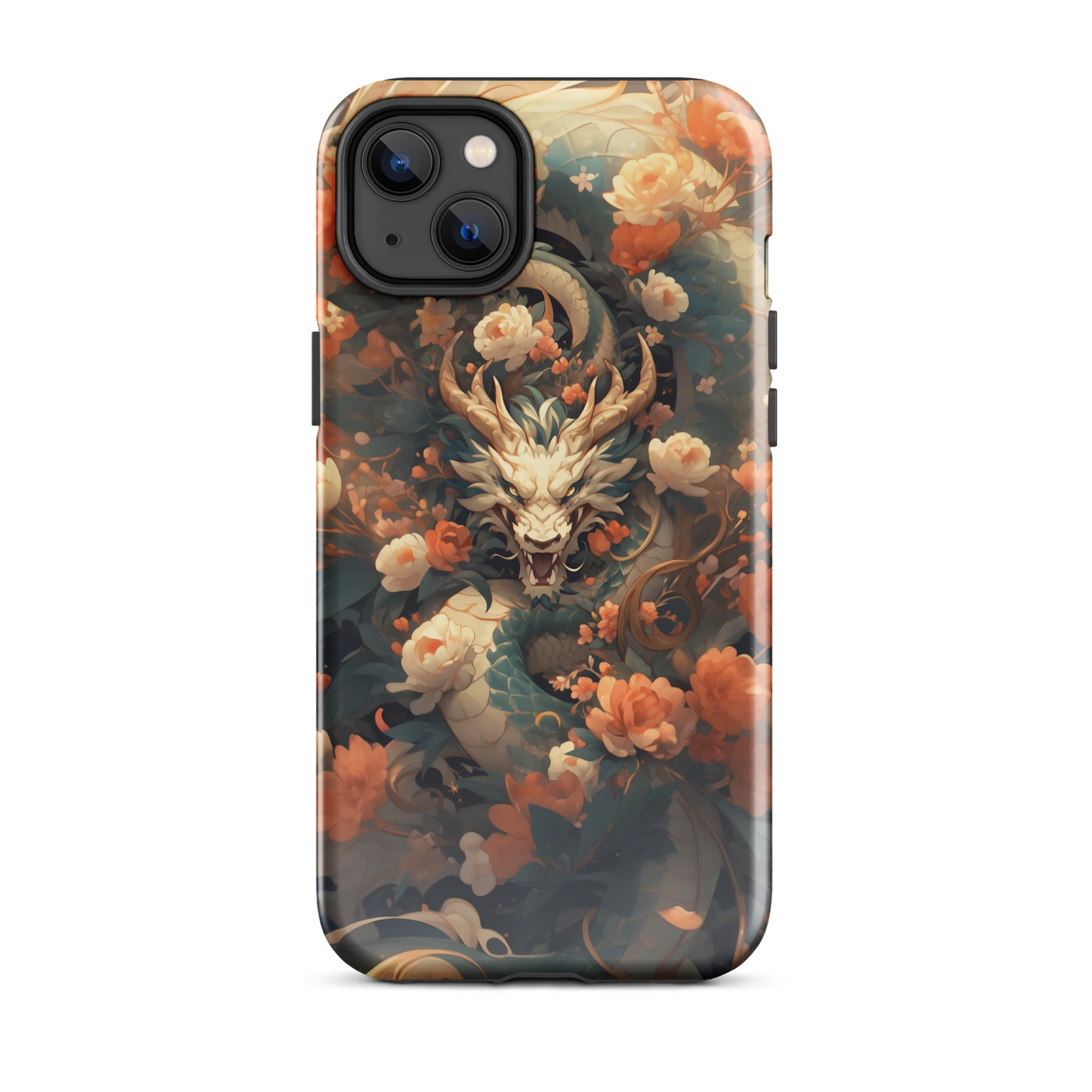 Coque d'iPhone® rigide "Dragon blanc et fleurs"