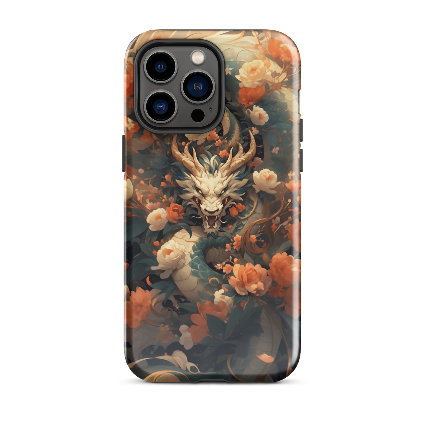 Coque d'iPhone® rigide "Dragon blanc et fleurs"