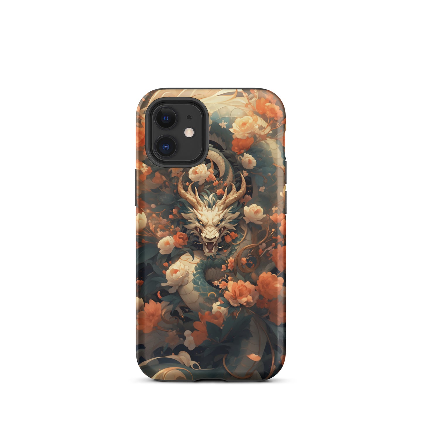 Coque d'iPhone® rigide "Dragon blanc et fleurs"