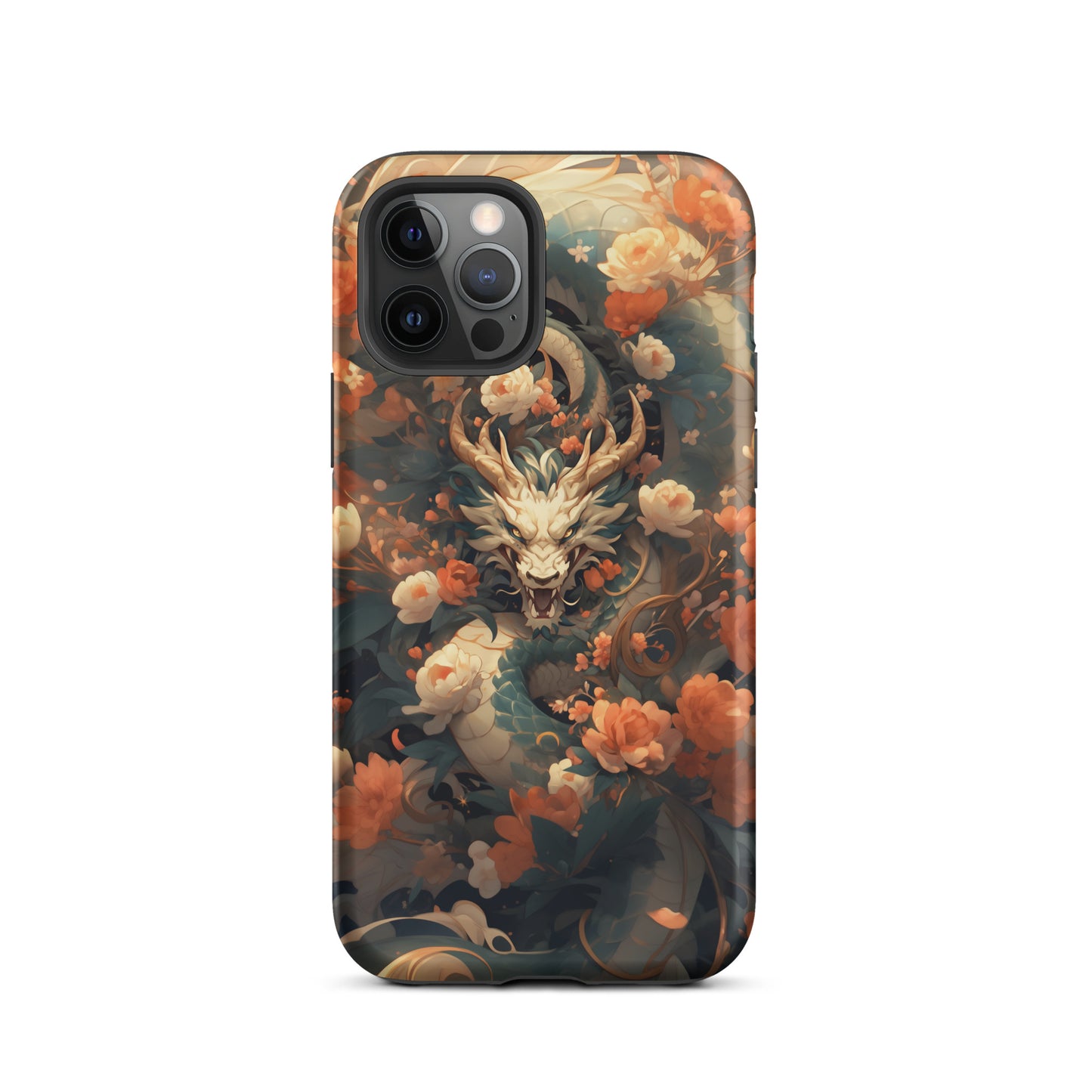 Coque d'iPhone® rigide "Dragon blanc et fleurs"