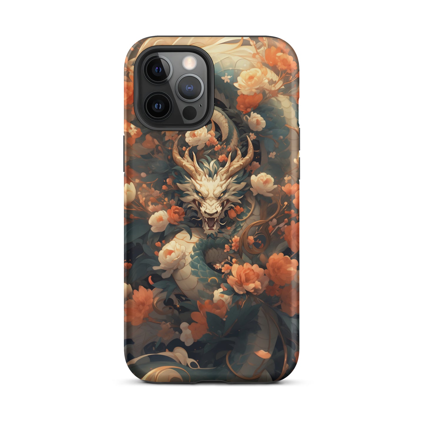 Coque d'iPhone® rigide "Dragon blanc et fleurs"