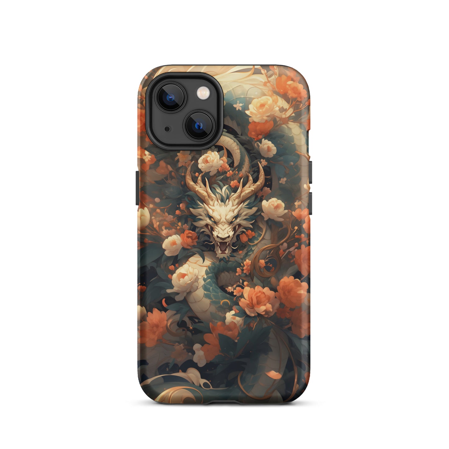 Coque d'iPhone® rigide "Dragon blanc et fleurs"