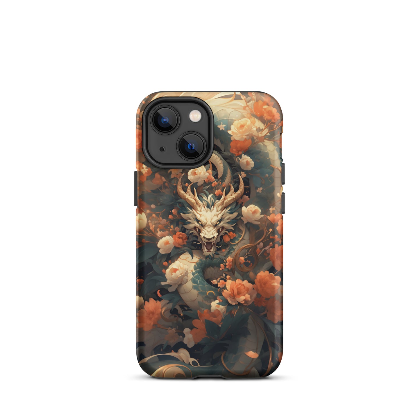 Coque d'iPhone® rigide "Dragon blanc et fleurs"