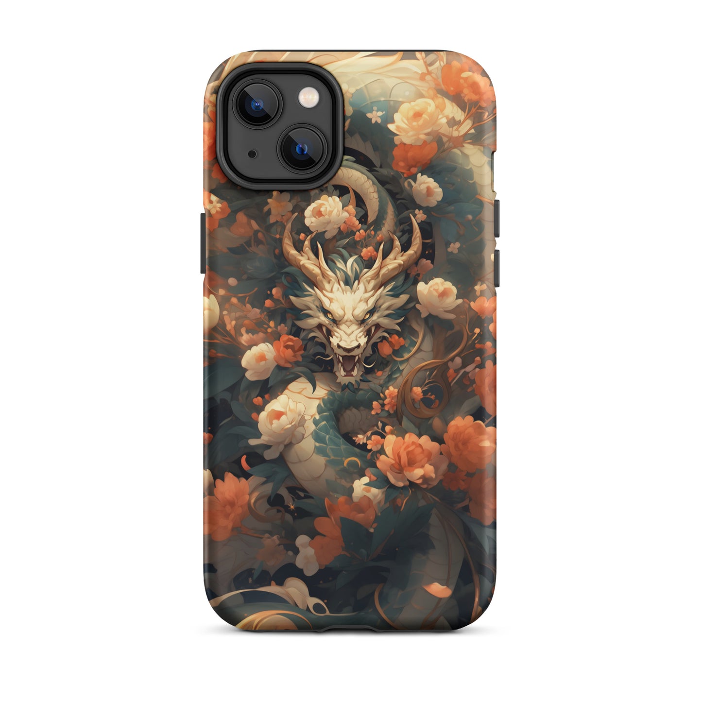 Coque d'iPhone® rigide "Dragon blanc et fleurs"