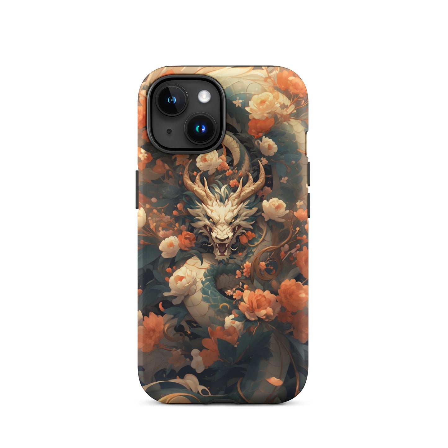 Coque d'iPhone® rigide "Dragon blanc et fleurs"