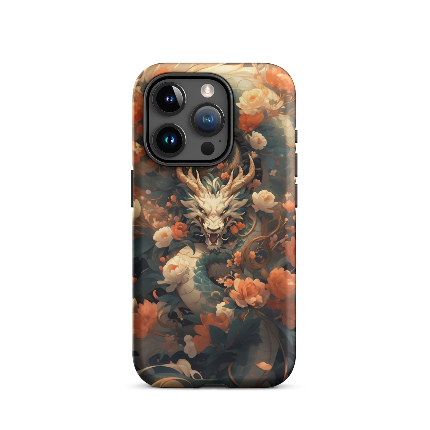 Coque d'iPhone® rigide "Dragon blanc et fleurs"