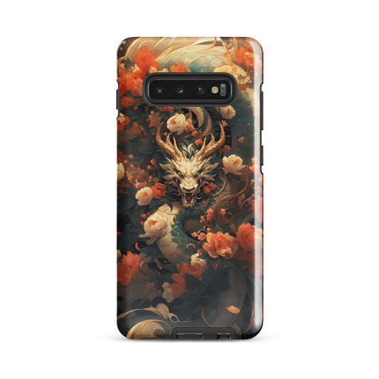 Coque solide pour Samsung® "Dragon blanc et fleurs"