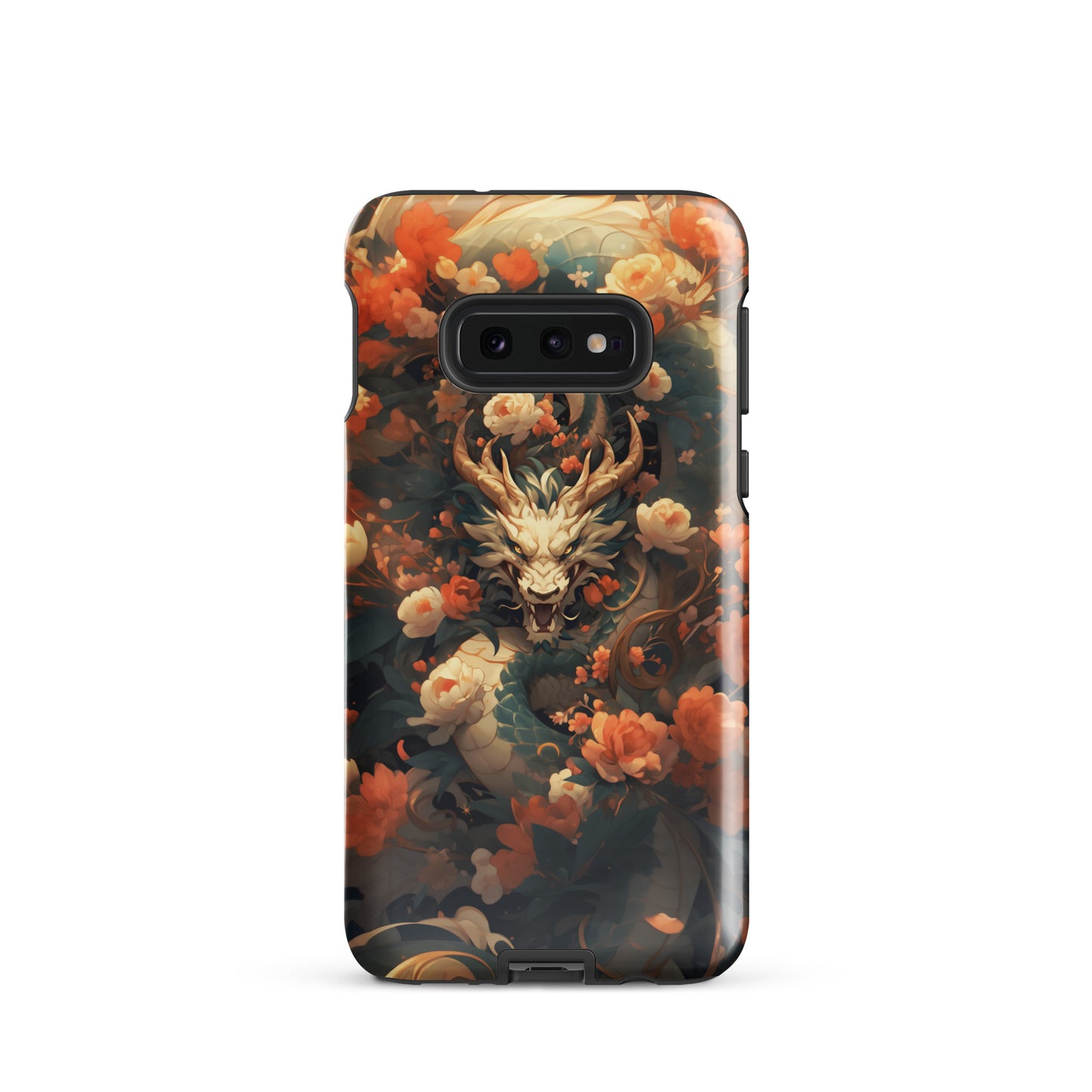 Coque solide pour Samsung® "Dragon blanc et fleurs"