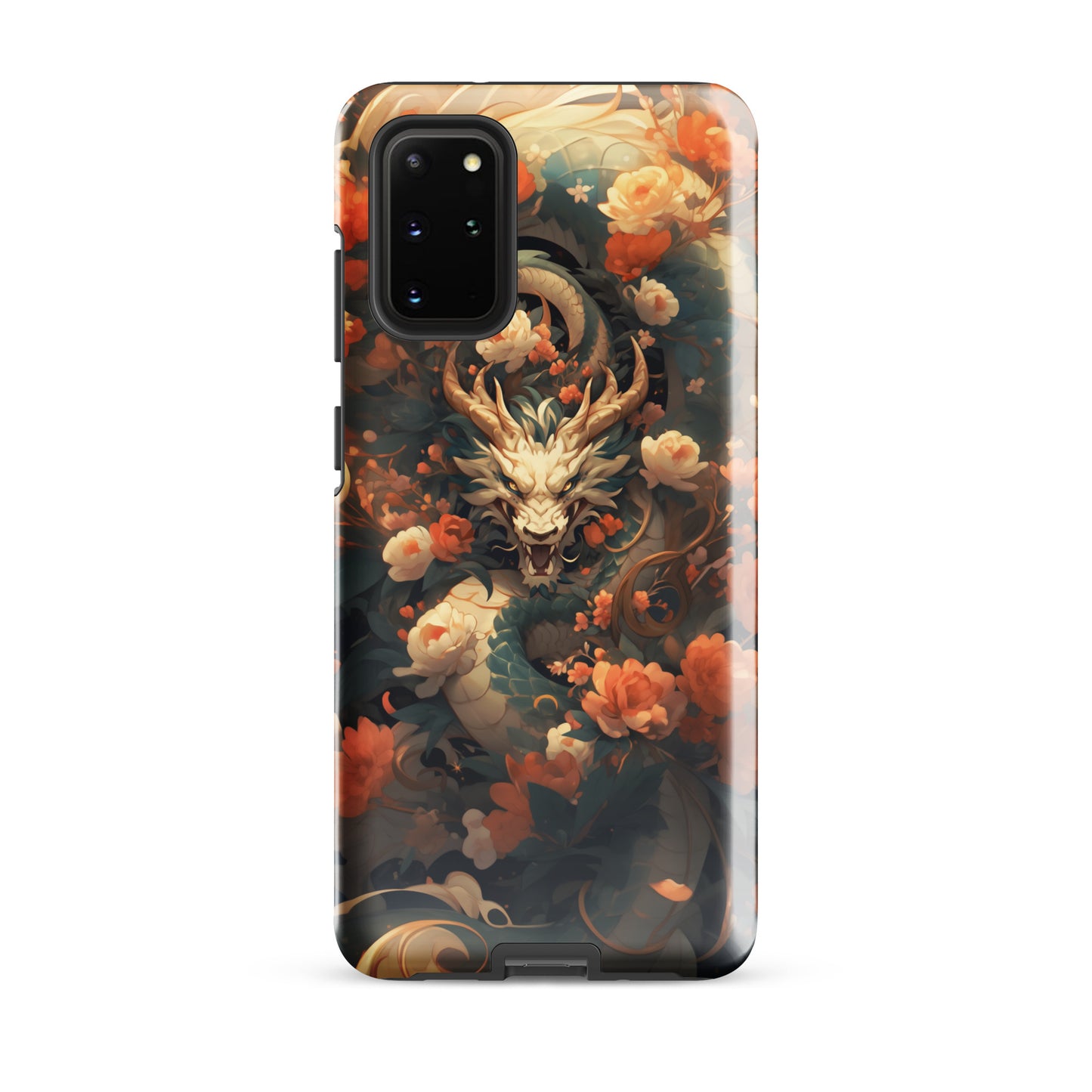 Coque solide pour Samsung® "Dragon blanc et fleurs"